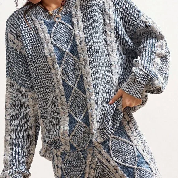 Blue And White Casual Boho Women's Sweater - Picture 8 of 8